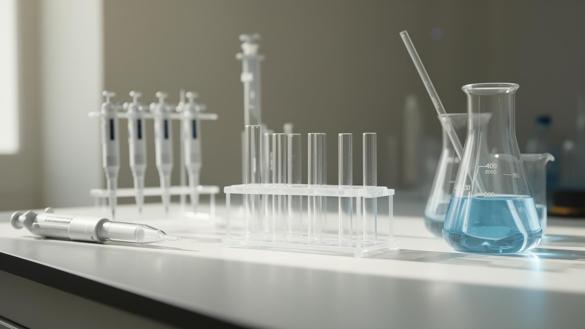 Precision laboratory glassware in soft natural light